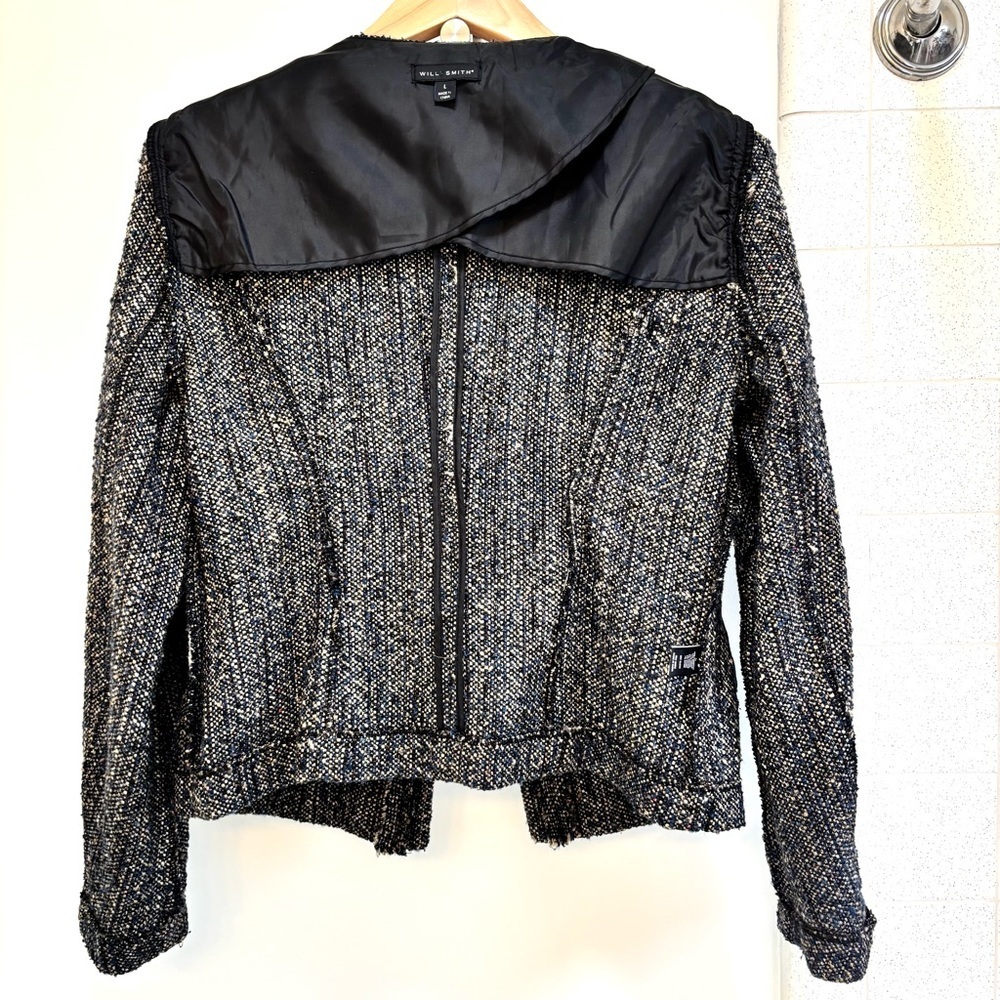 Willi Smith Tweed Blazer Size Large Black Cream Sophisticated Office Stretch - Picture 10 of 14